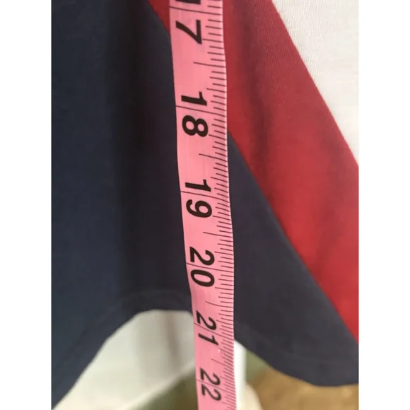 SHEIN Men’s Diagonal Stripe Colorblock Polo Shirt Navy White Red Size M Medium - Picture 2 of 5